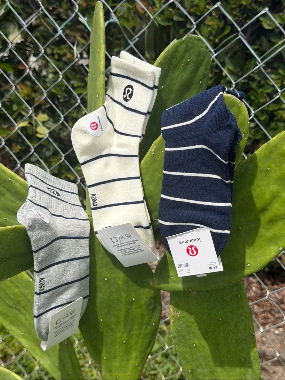 lululemon Striped Crew Socks in Navy, Gray & Cream set of 3
